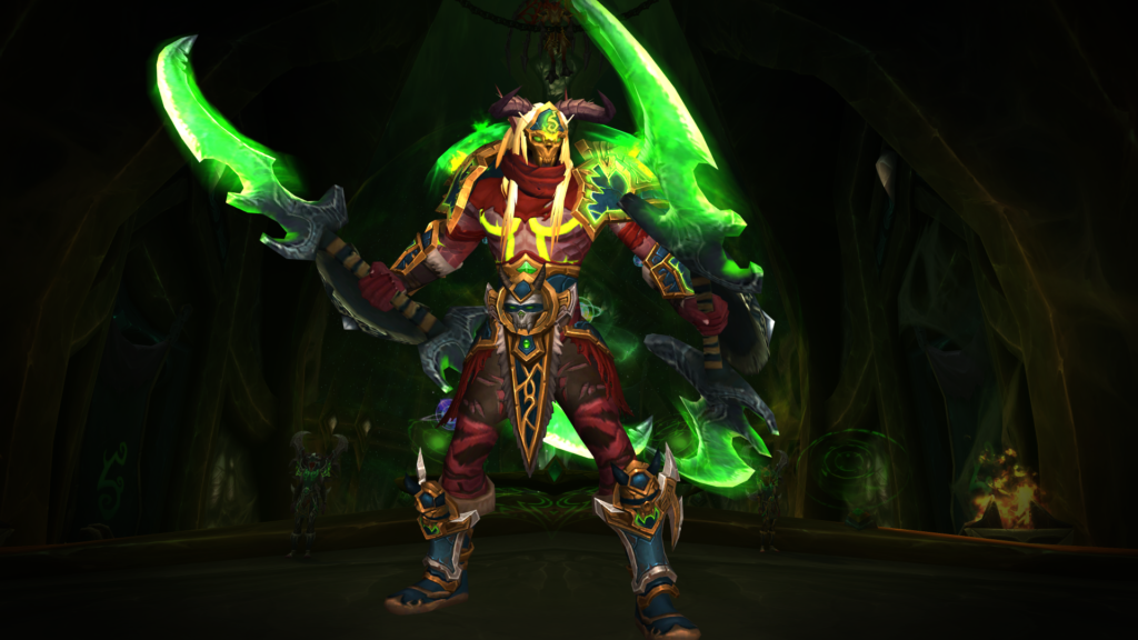 Blood Elf Demon Hunter in armor of Second Sight weilding Warglaives of Azinoth