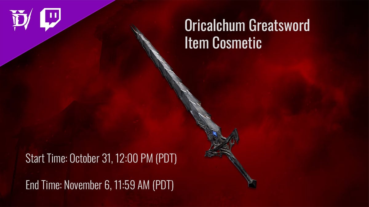 Week 3 Twitch Drops for Barbarian and Necromancer: Oricalchum Greatsword Item Cosmetic