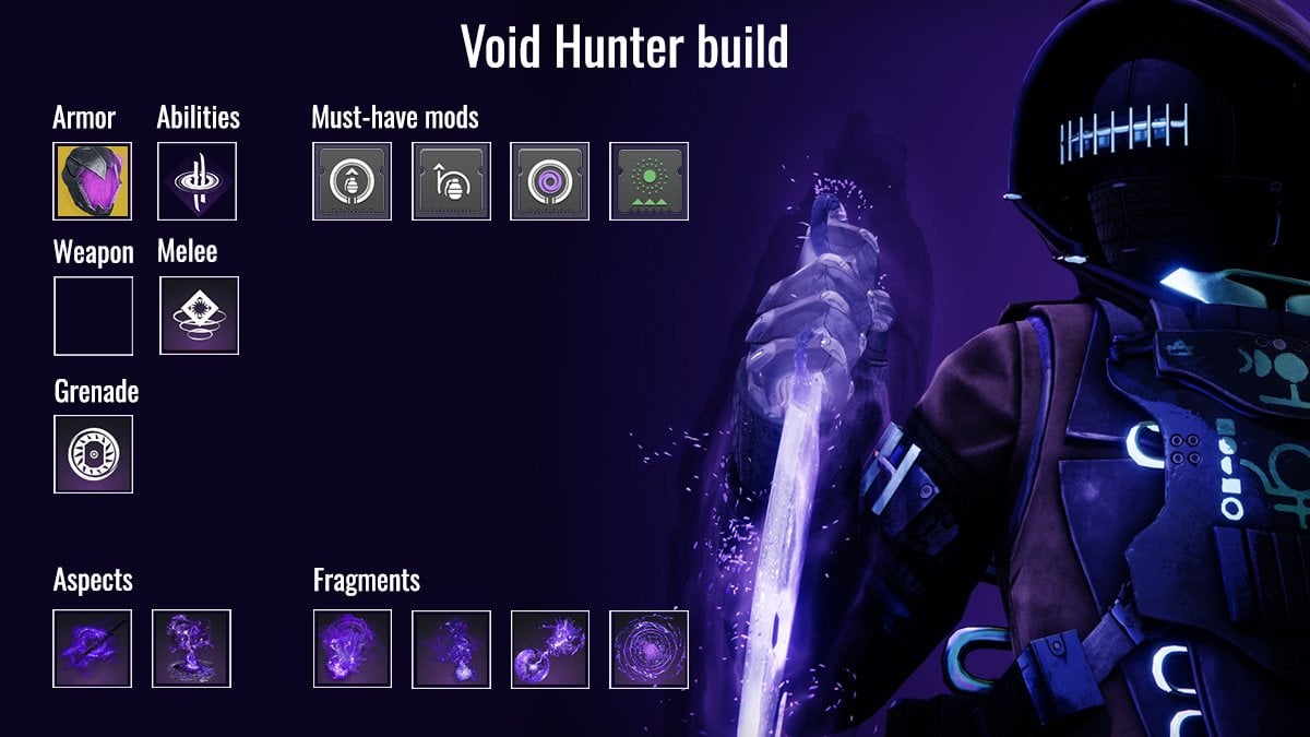 Void Hunter on the right side wielding void sword with the best PvE build on the left side