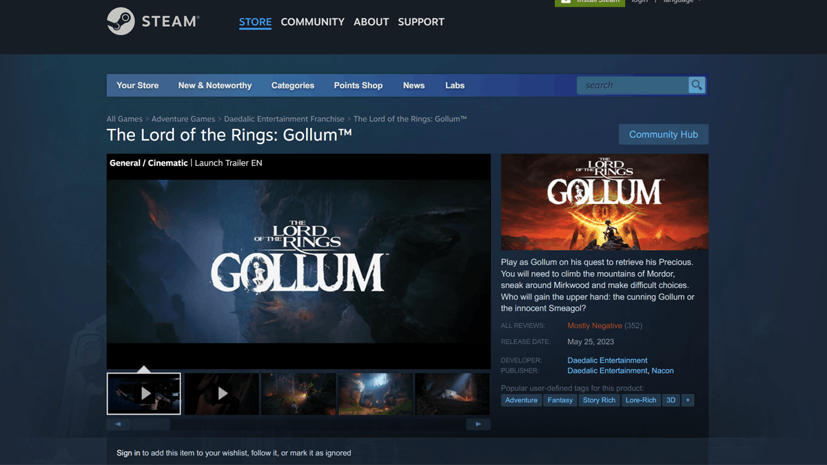 The Lord Of The Rings: Gollum is one of 2023's worst-reviewed games