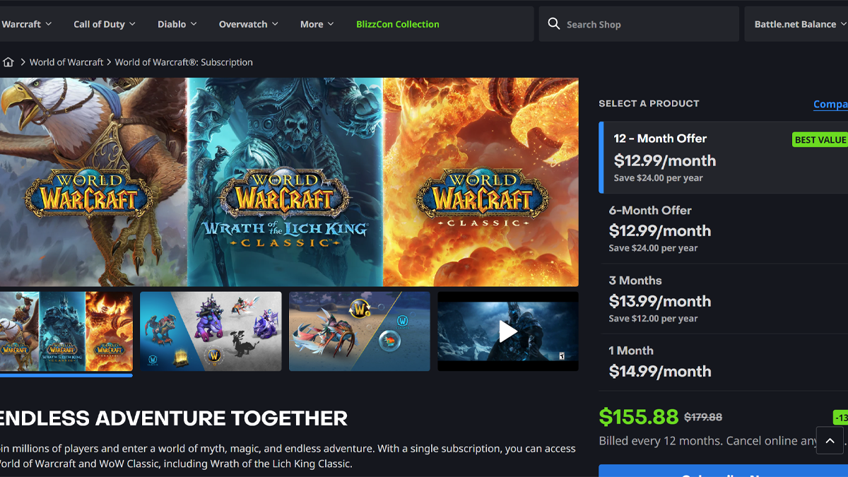 World of Warcraft: Brand-New 12-Month Subscription and Bonus