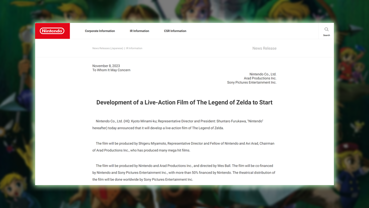 A Zelda Live-Action Is on the Way, Confirmed by Nintendo