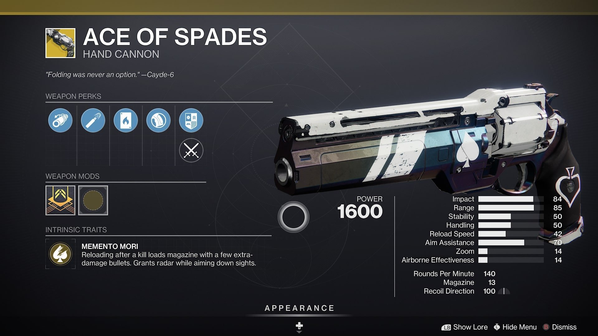 Ace of Spades Exotic Gun