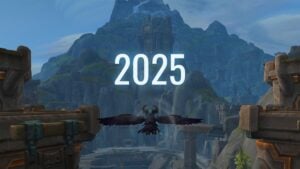 A bird-formed druid flying in WoW Azeroth.