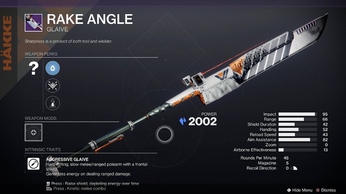 Rake Angle Nightfalls weapons