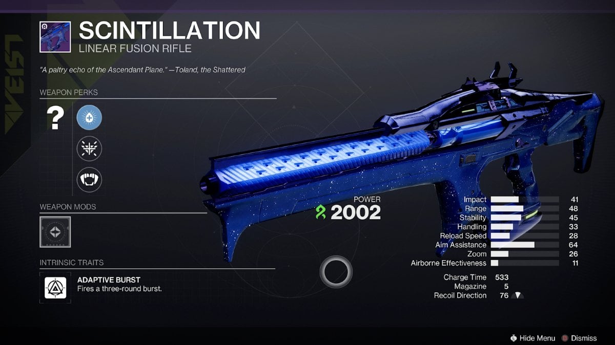Scintillation Nightfalls weapons