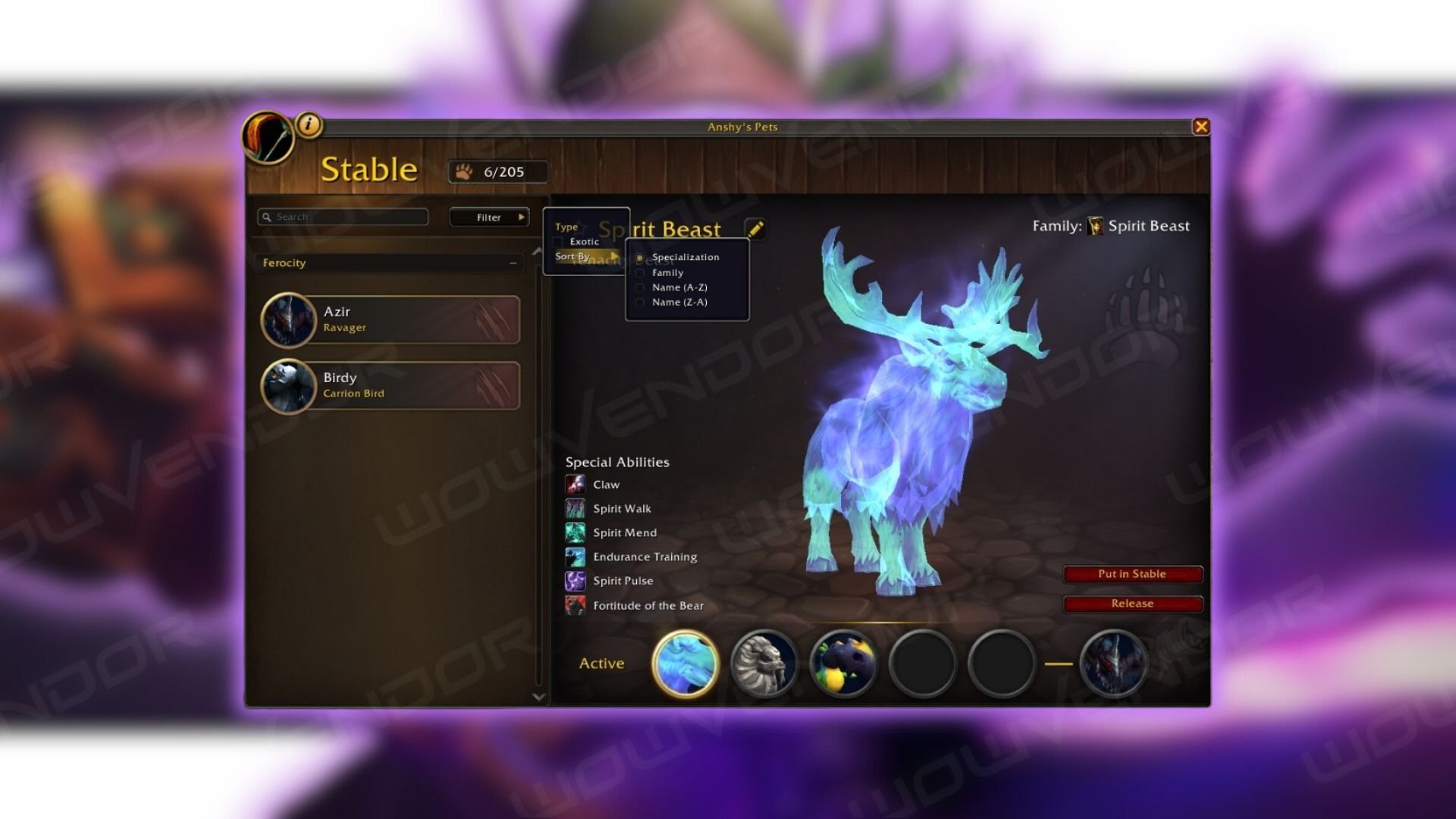 UI changes to the Pet Stable Interface in the new Dark Heart Patch 10.2.7 update