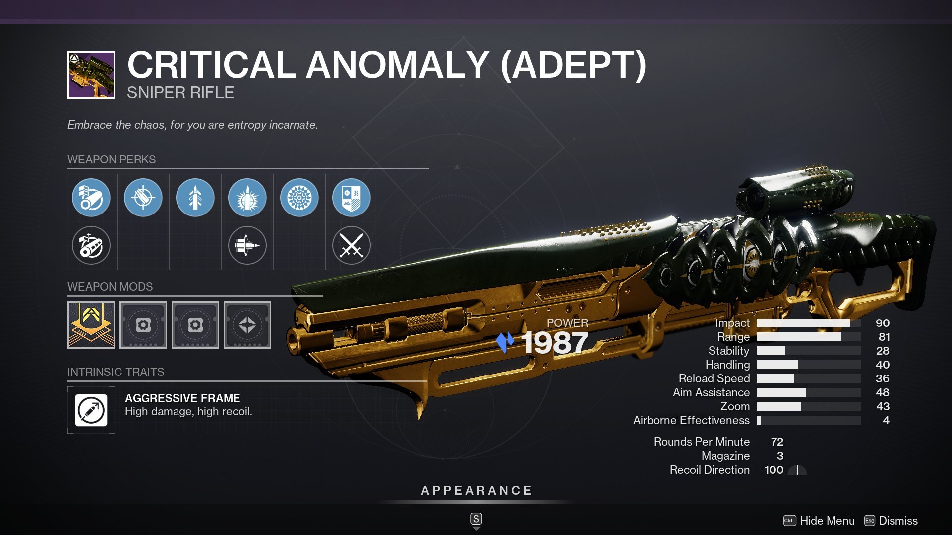 Critical Anomaly adept sniper rifle