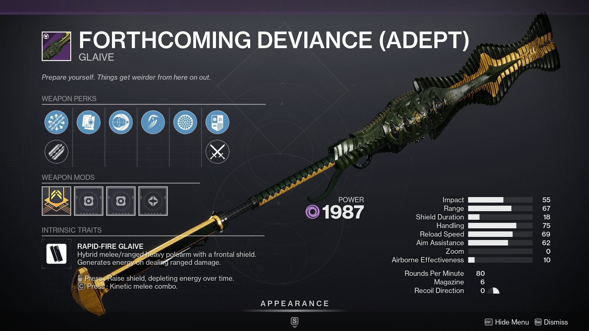 Forthcoming Deviance adept glaive