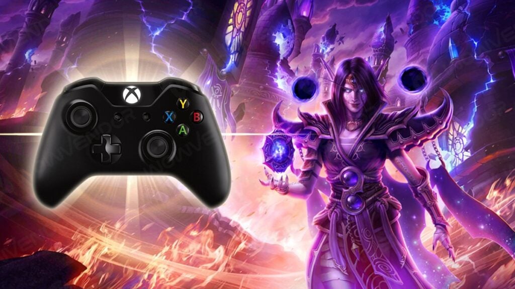 A black Xbox controller on the left and Xal'atath on the right.