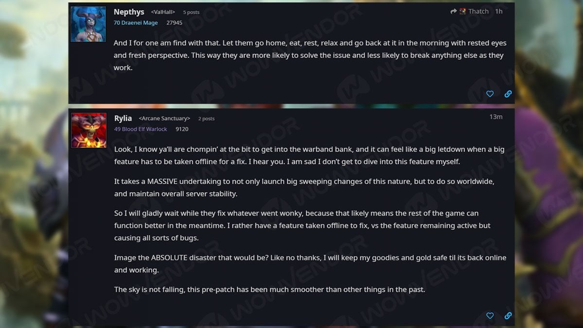 Warbank disabled, The War Within pre-patch filled with issues