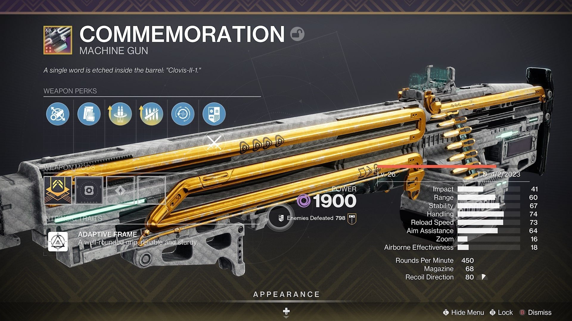 Commemoration craftable machine gun