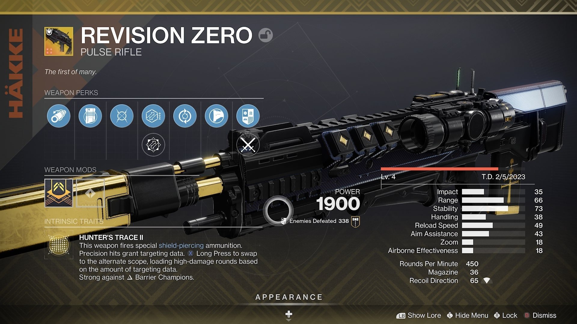 Revision Zero craftable exotic weapons