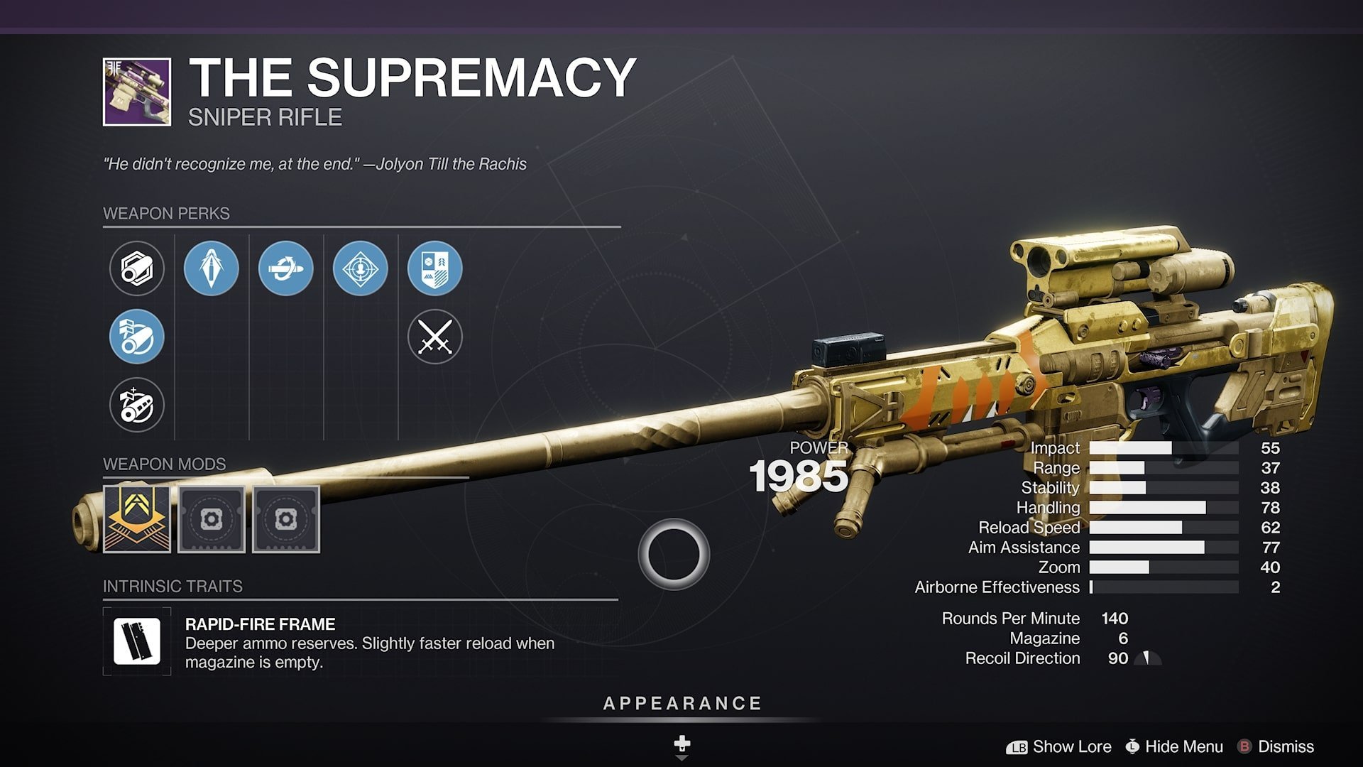 Supremacy craftable sniper rifle