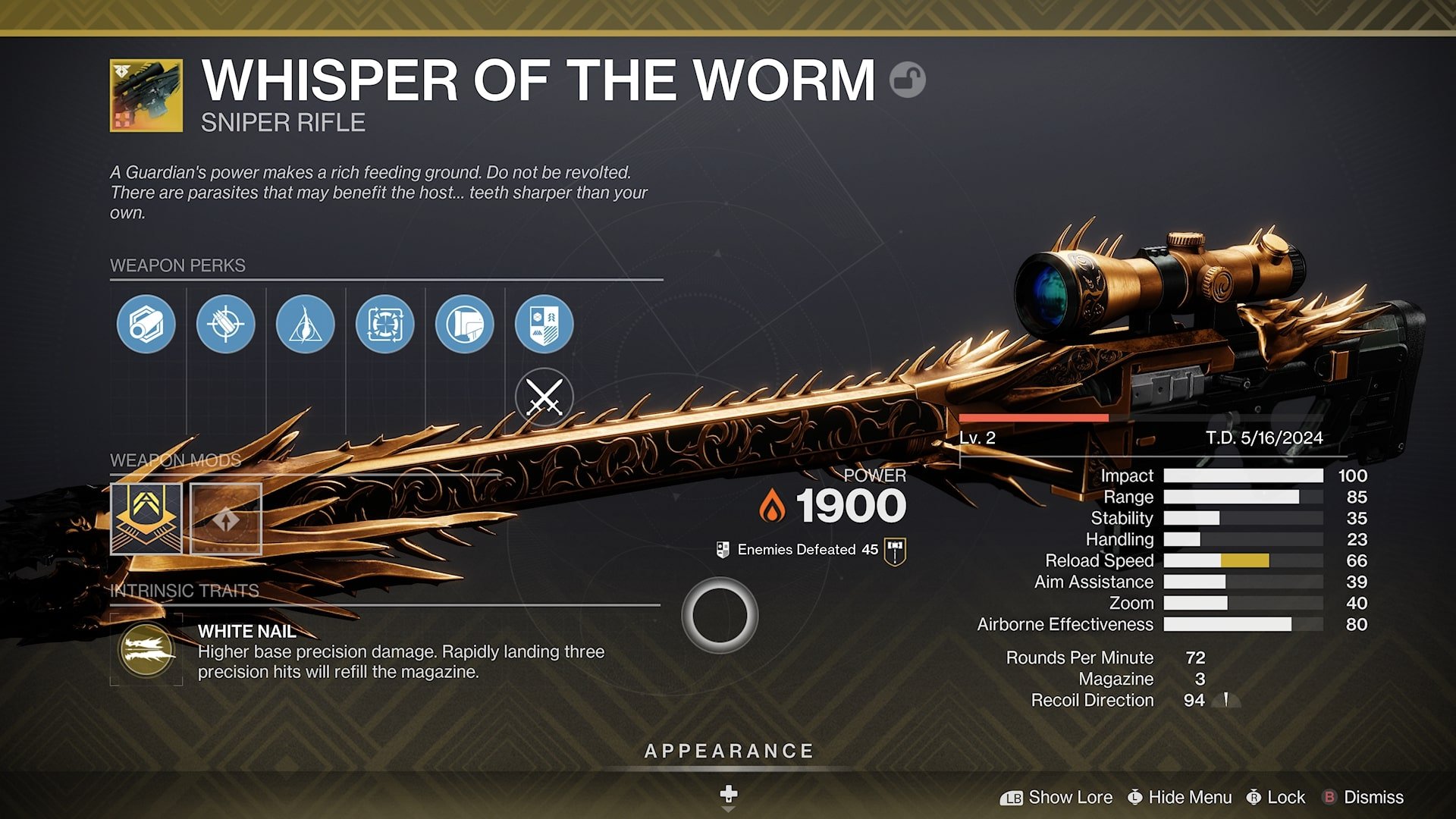 whisper of the worm craftble exotic weapons destiny 2