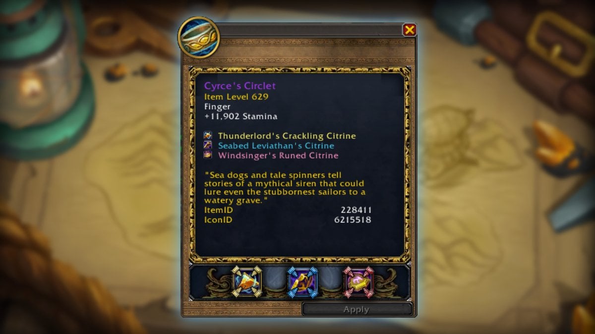 Interface of Cyrce's Circlet slots