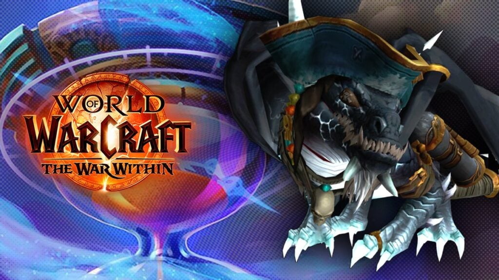 A black and white dragon with pirate eyepatch with the War Within logo on the left side