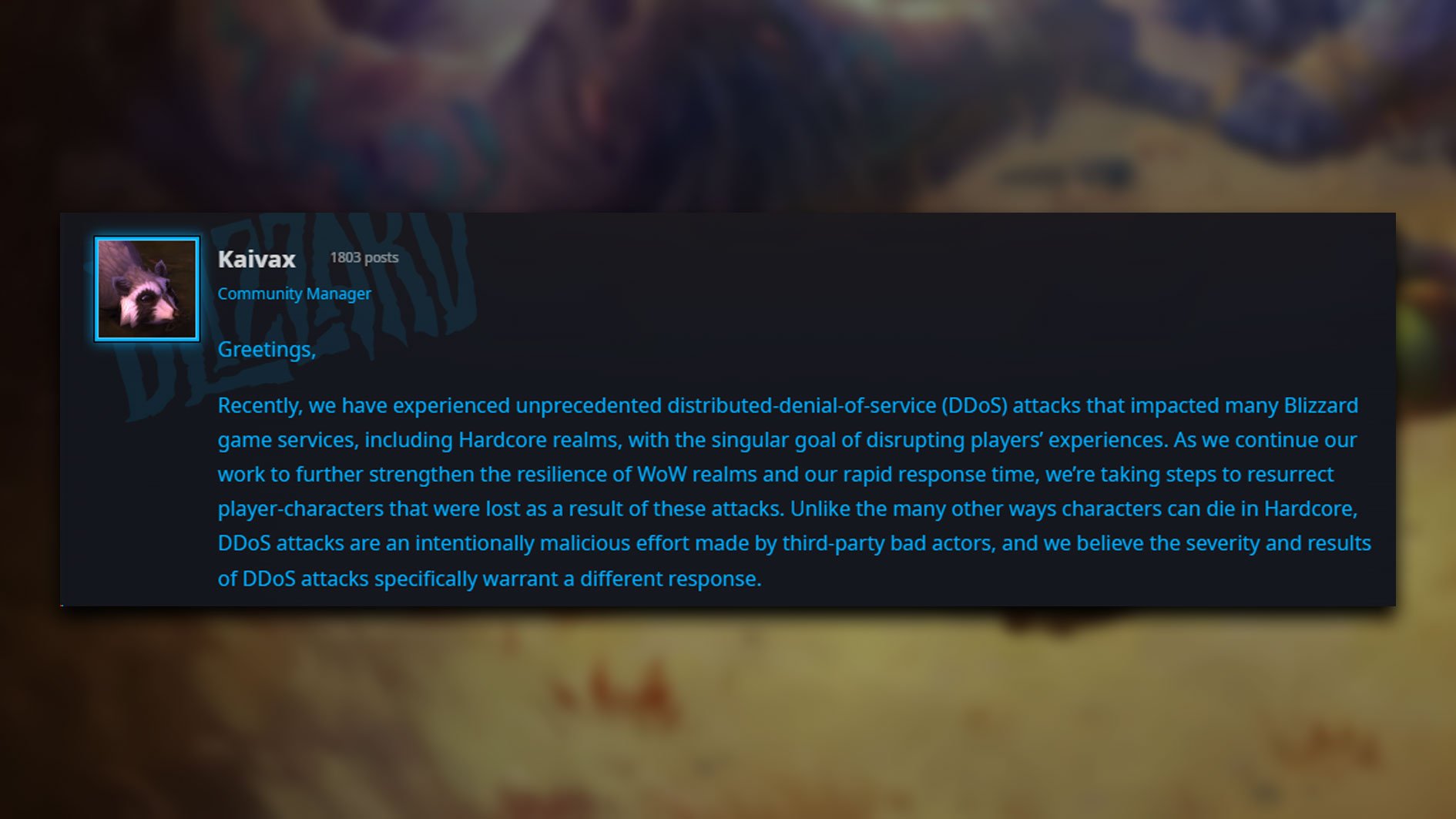 Blizzard's policy on Hardcore characters resurrection