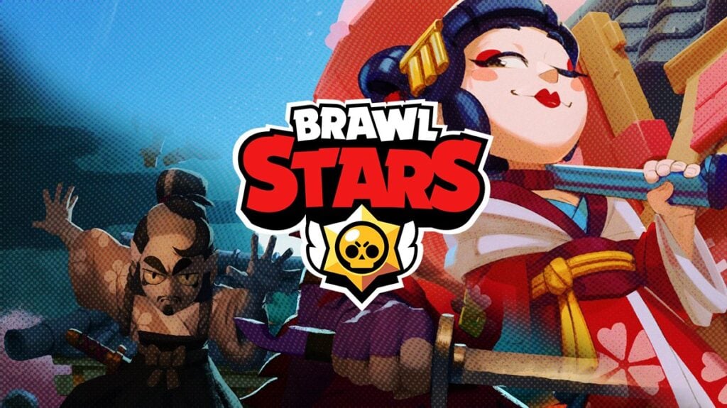 A collage of Brawl Stars arts with geisha on the top right and tengu on bottom left