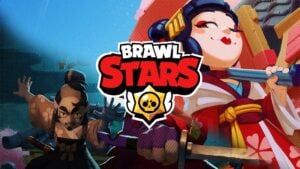 A collage of Brawl Stars arts, with a geisha on the top right and a tengu on the bottom left.