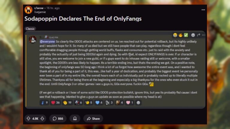 The end of OnlyFangs: DDoS wipe in WoW Classic Hardcore