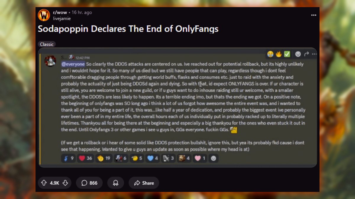 Screen containing Sodapoppin message abouth The End of OnlyFangs