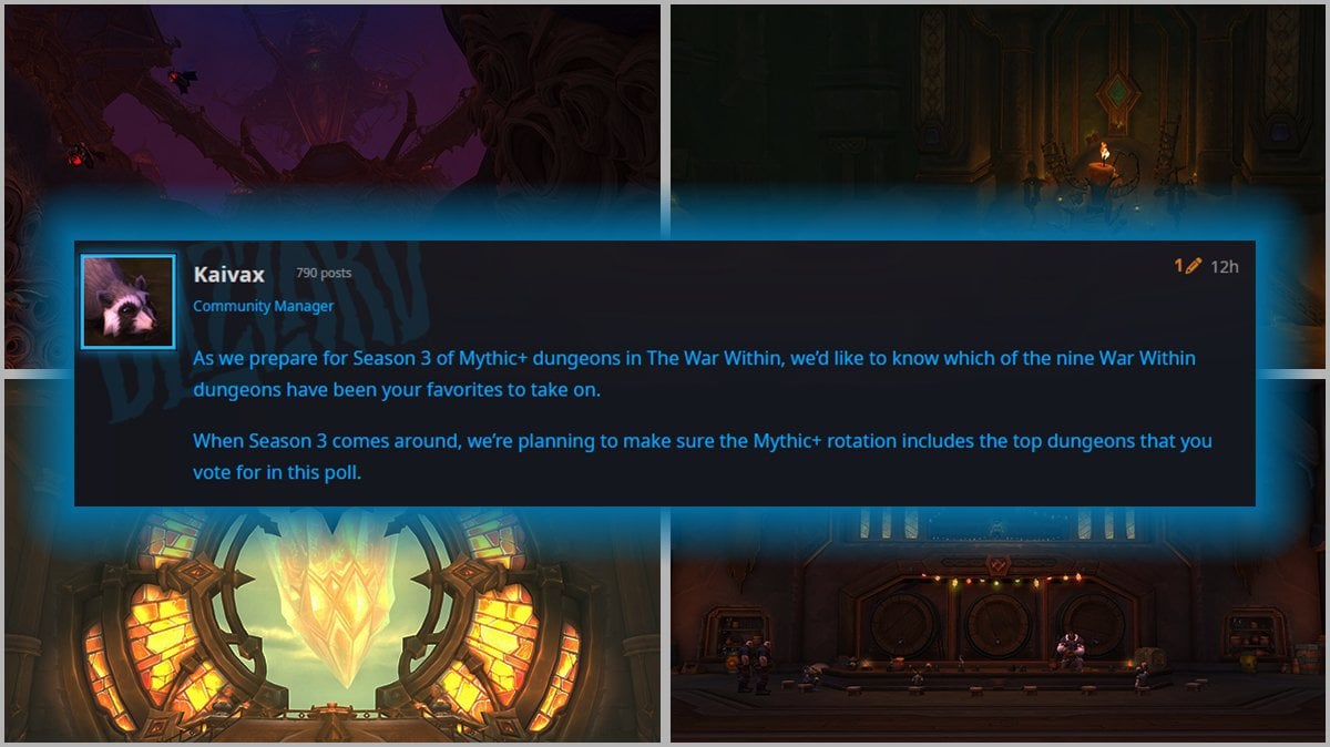 Kaivax community post regarding The War Withing favourite dungeon poll