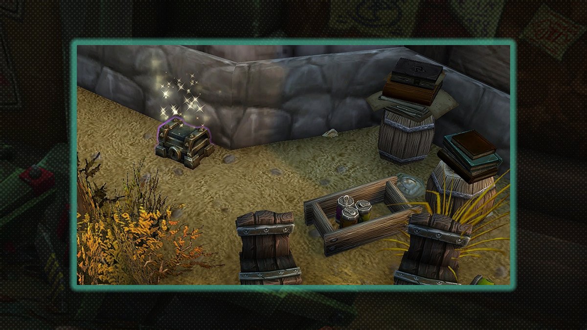 A glowing lockbox, standing near the lighthouse foundation
