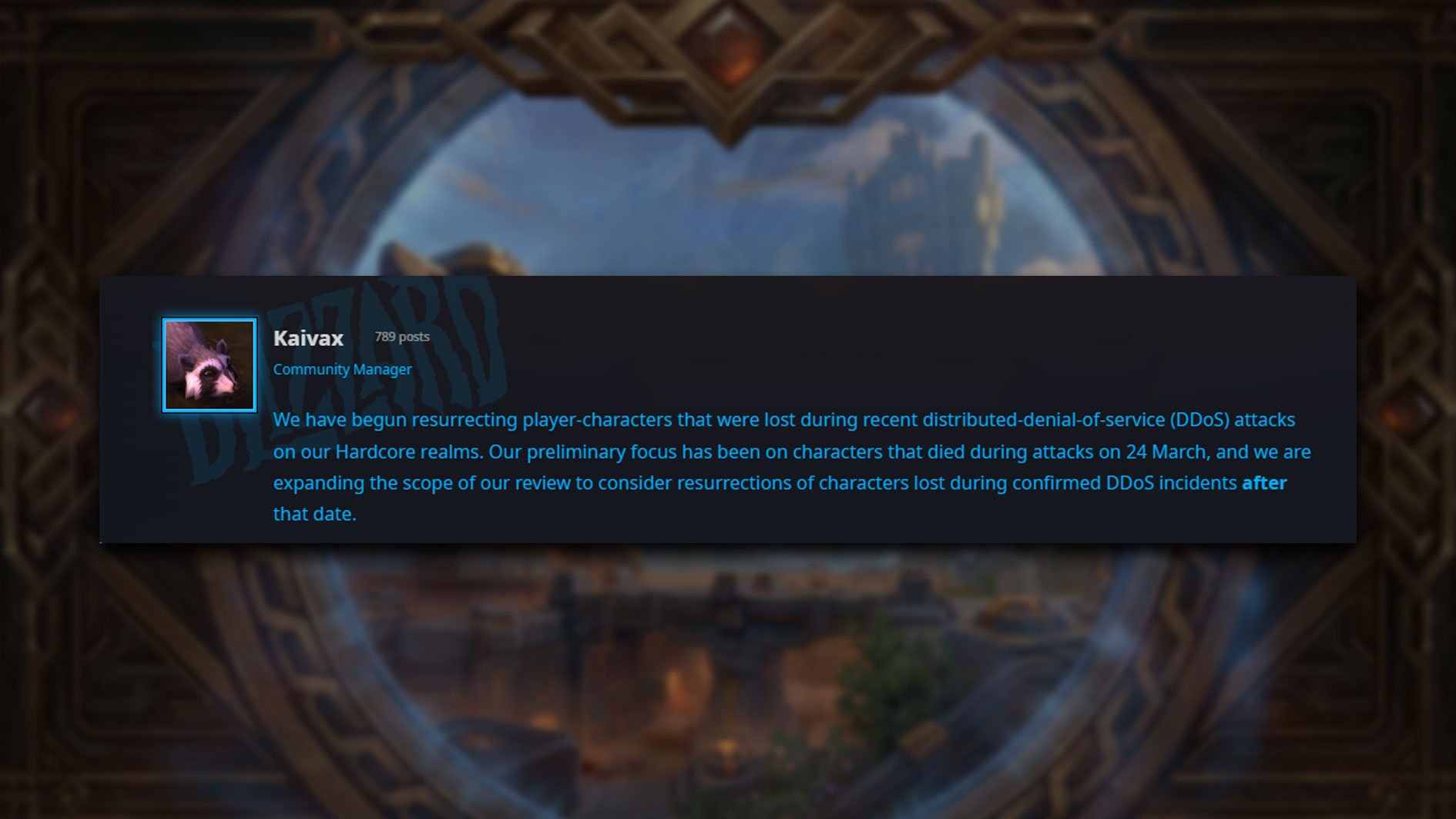 WoW: Community Manager Kaivax comments on Blizzard actions to resurrect Hardcore characters