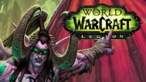 Illidan pointing at WoW Legion logo