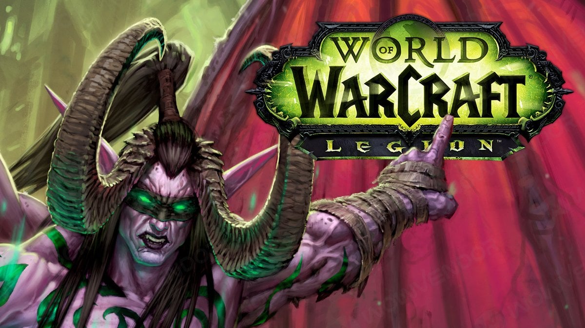 Illidan pointing at WoW Legion logo
