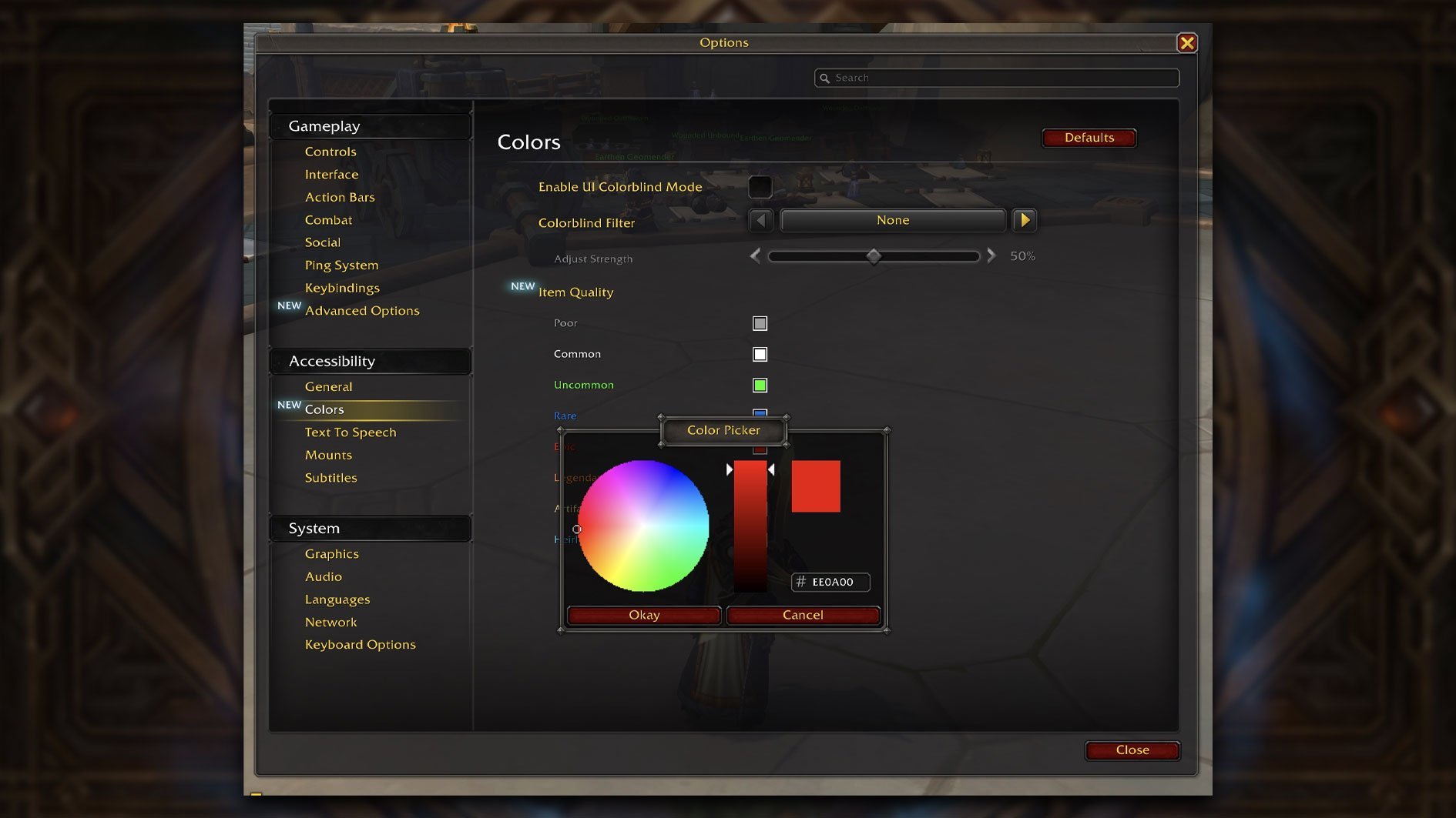 WoW: New accessibility setting item quality color customization