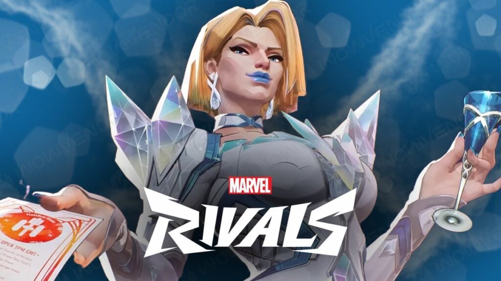 Emma Frost holding an invitation with Marvel Rivals logo