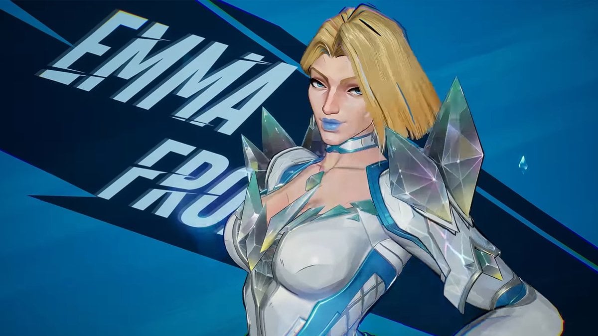 Emma Frost in Marvel Rivals with her name at the background