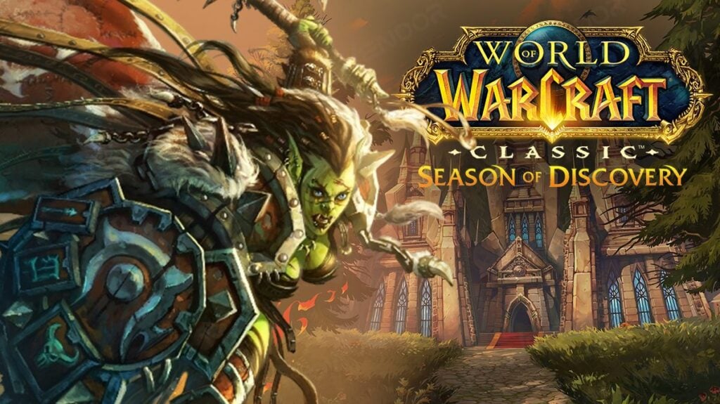 Cropped Warsong Commander Hearthstone card art on top of Scarlet Enclave raid background for SoD Phase 8