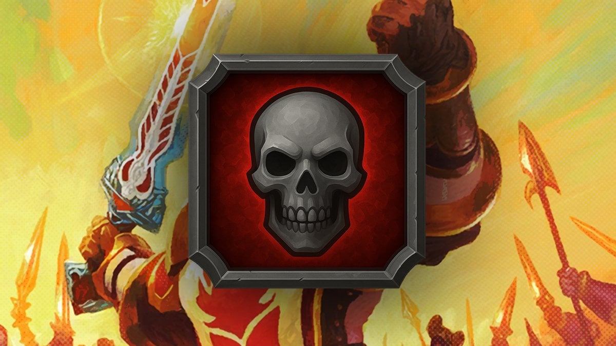 Taelan Fordring Hearthstone art with a skull icon on top