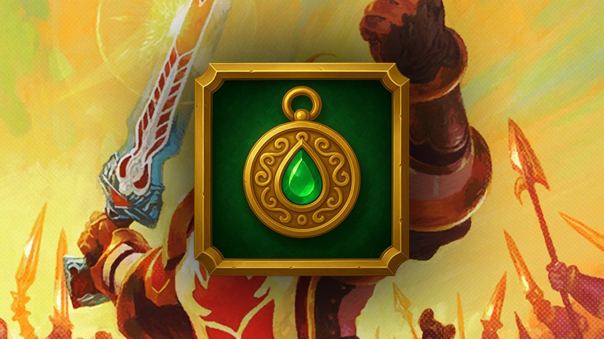 Taelan Fordring Hearthstone art with green trinket icon on top