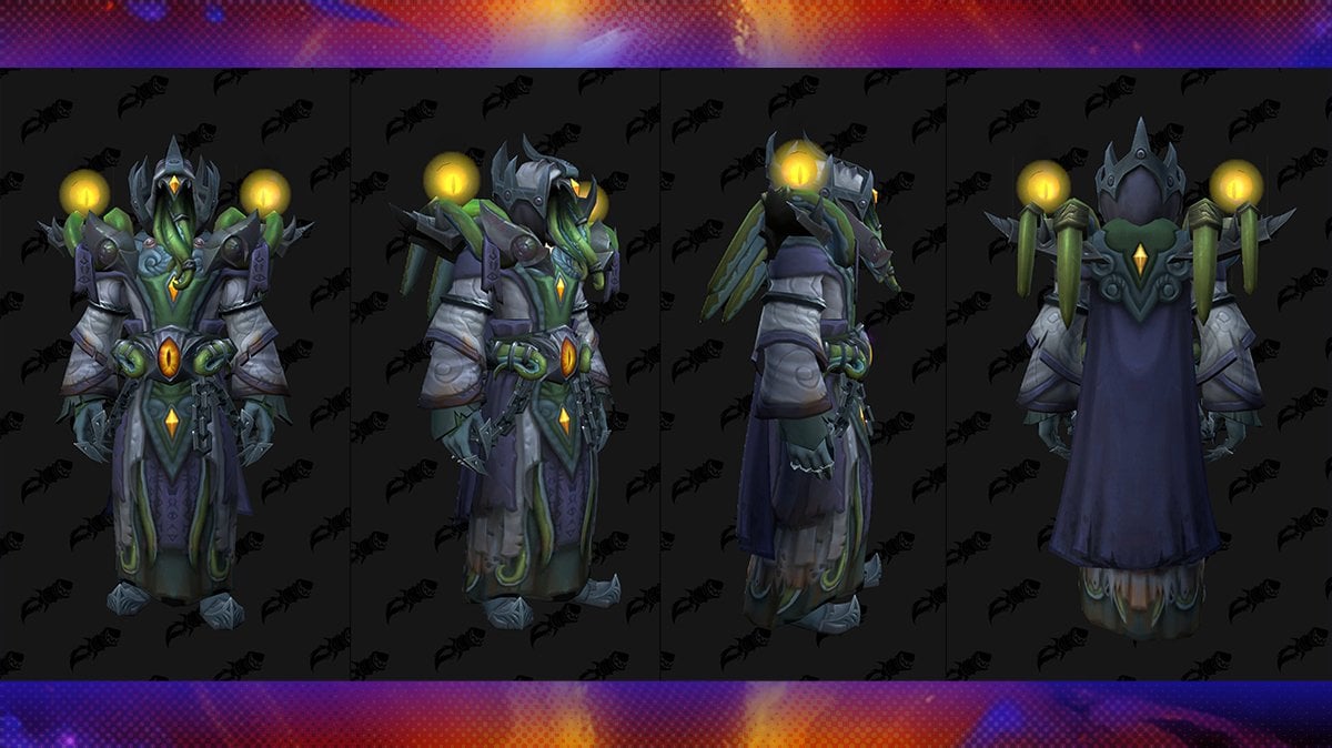 An aquatic grimdark styled cloth armor with lights on its shoulders