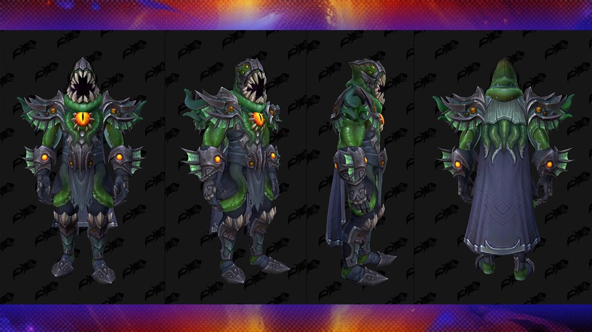 An aquatic grimdark themed leather armor with jaws instead of helmet