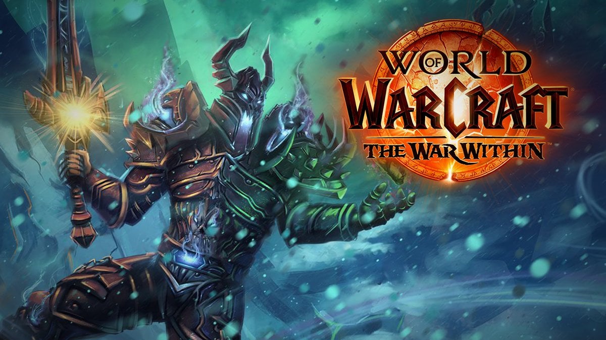 Darion Mograine, character from WoW, with The War Within logo at the top right corner