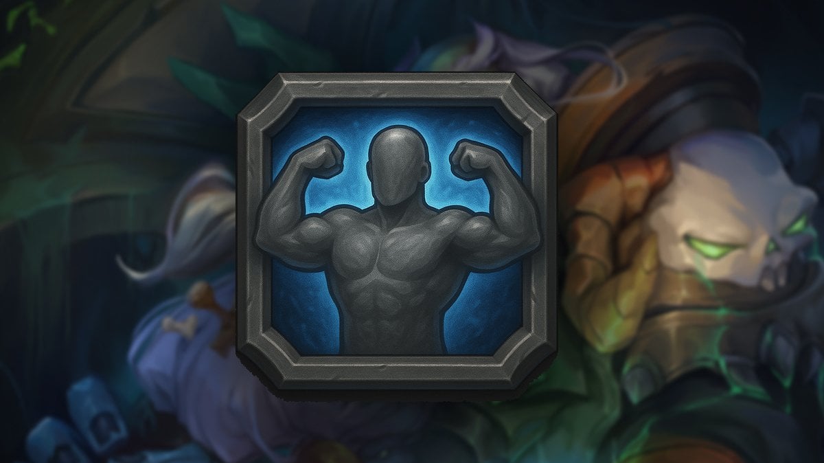 A man flexing icon while there is an Unholy Death Knight blurred image serving as background