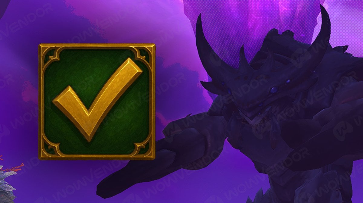 Nightfall scenario boss from World of Warcraft, with a WoW-styeld icon of a checkmark