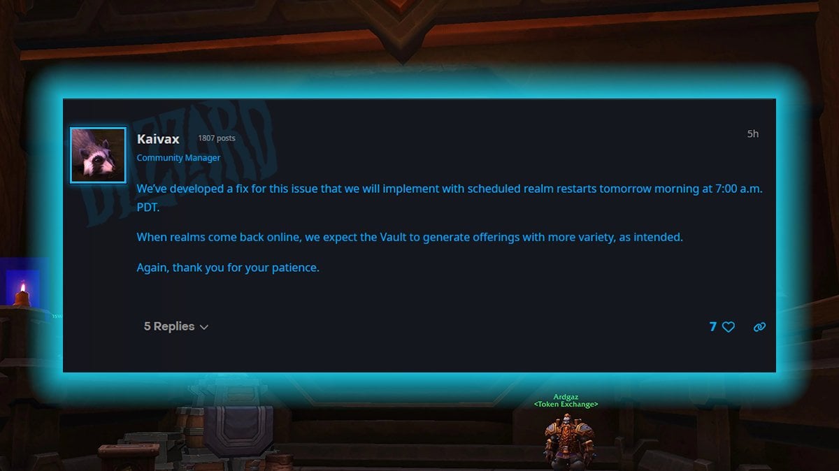 Kaivax answer for The Great Vault Duplicate bug in patch 11.1.5