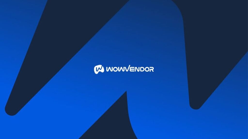 A black and blue background with WowVendor's logo.