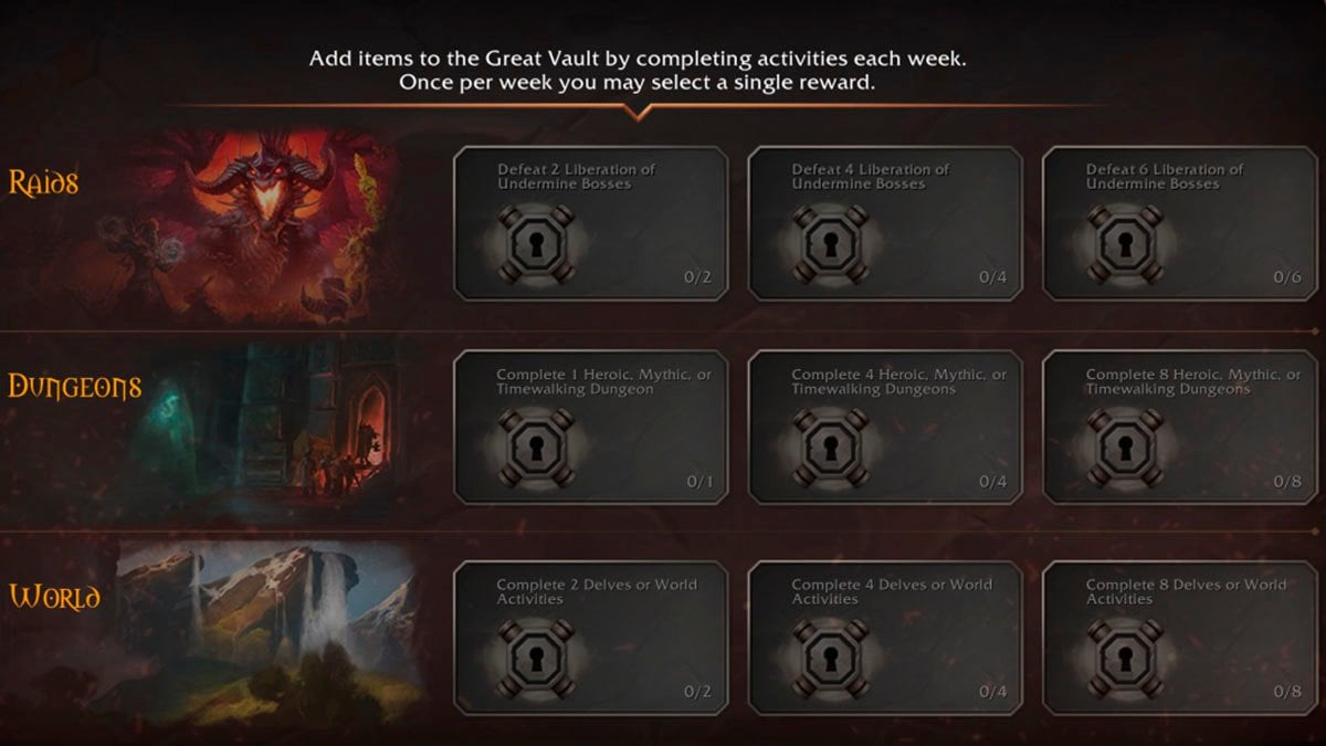 WoW Great Vault with raids, dungeons and world event progression