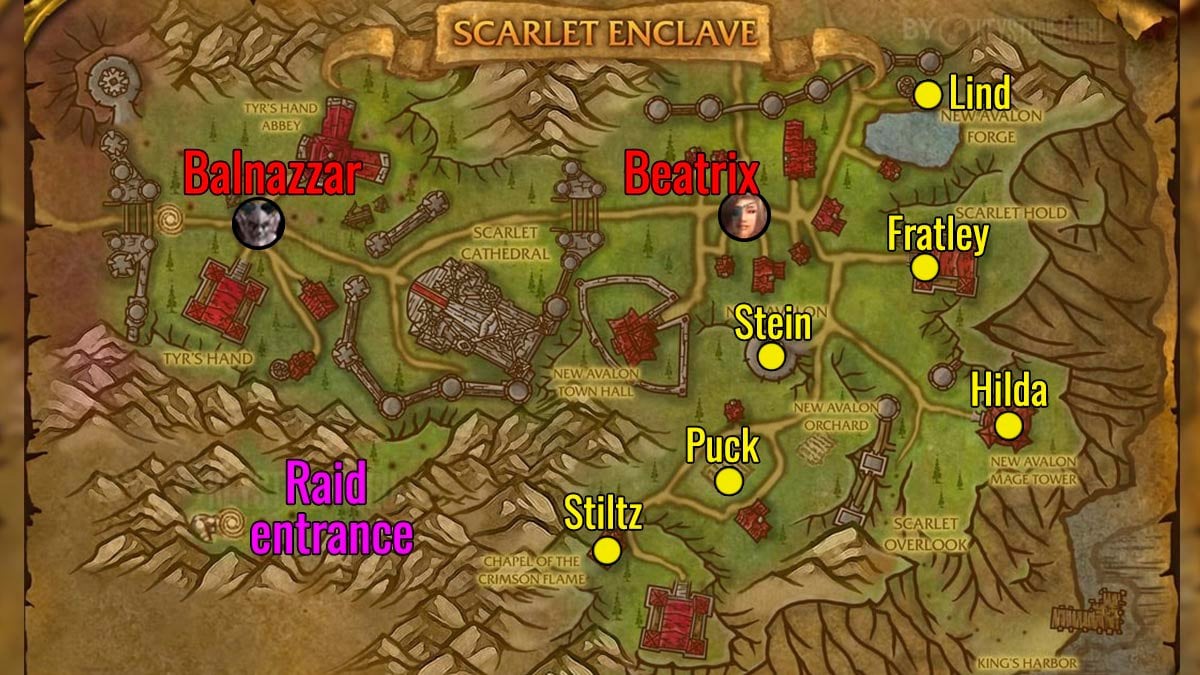 WoW SoD Scarlet Enclave raid map Tyr's Hand with bosses and NPCs