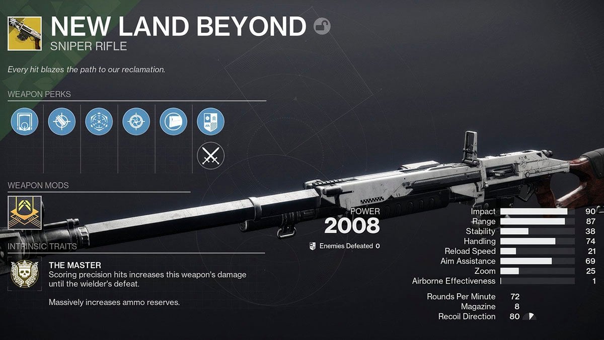 New Land Beyond weapon stats in Destiny 2.