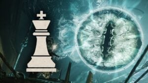A chess icon and an eye looming it