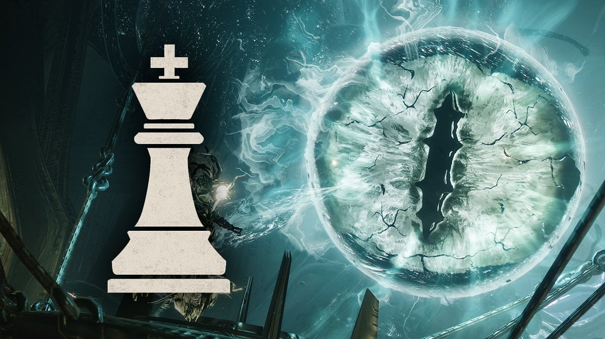 A chess icon and an eye looming it
