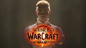 Faerin Lothar with The War Within logo in WoW.